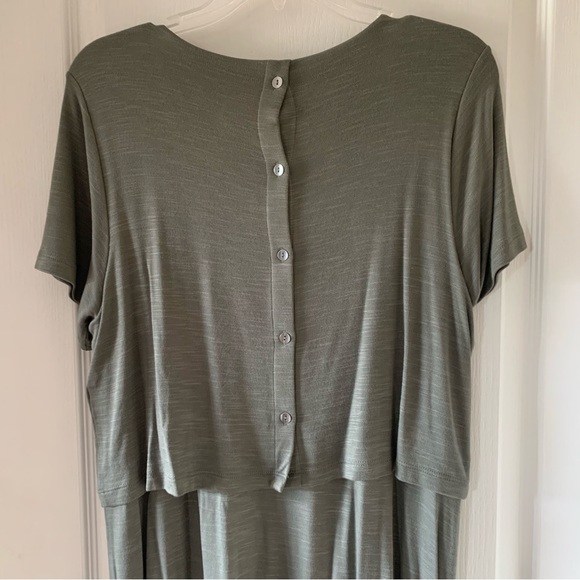 New J. Jill layered jersey knit button back dress english moss with pockets - Picture 5 of 10